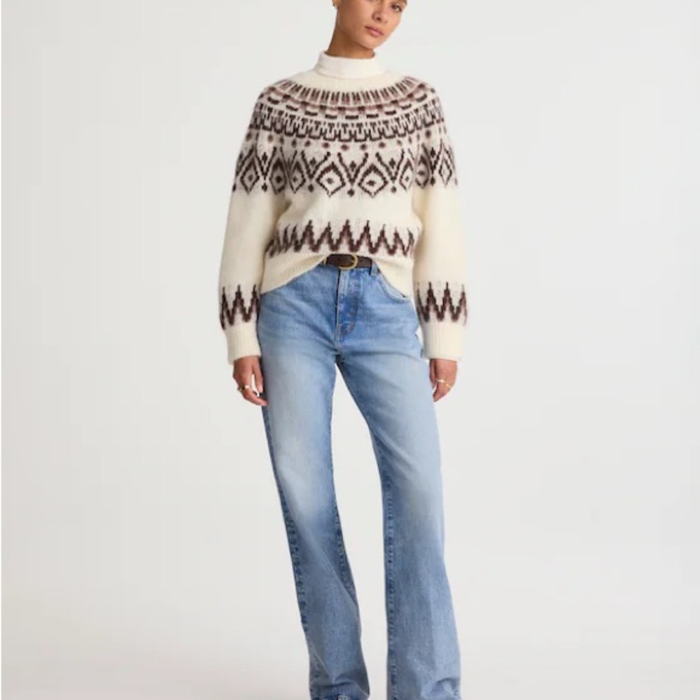 Madewell Cream and Brown Fair Isle Turtleneck Sweater - Picture 3 of 6